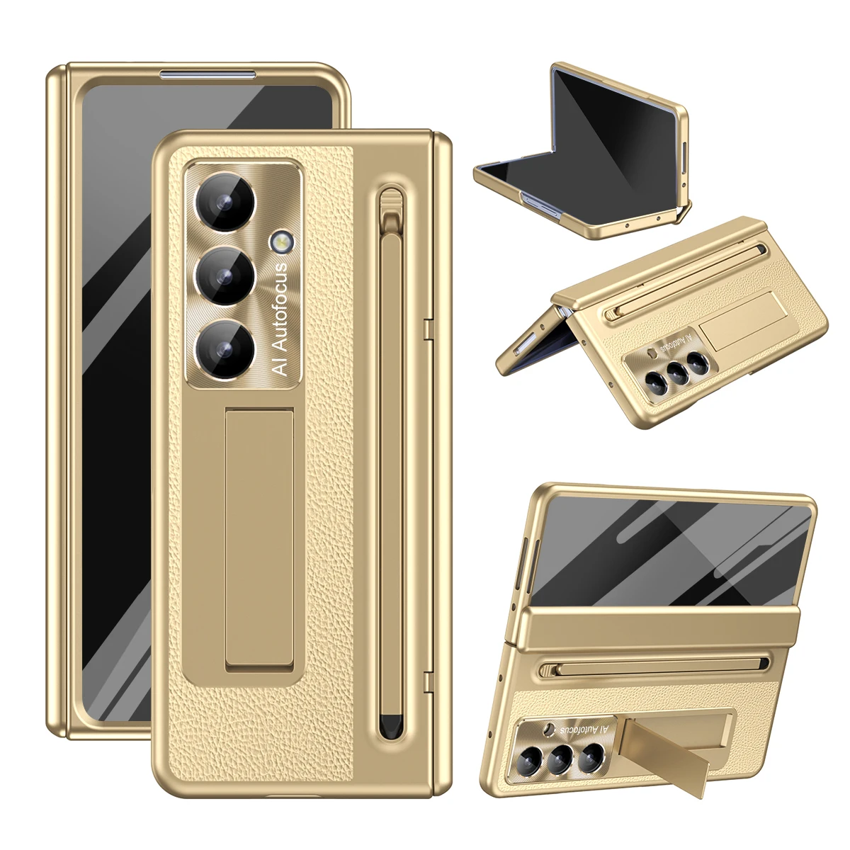 

Anti-fingerprint Leather Rear Shockproof Cover Tempered Glass Film Pop-Up Pen Slot & Stylus for Samsung Z Tri-Fold Fold 7/6/5/4