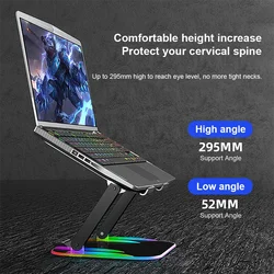 Soporte de aleación para ordenador portátil, Base de luz RGB con HUB 3 puertos USB 2,0, Base de Elevación plegable para Notebook