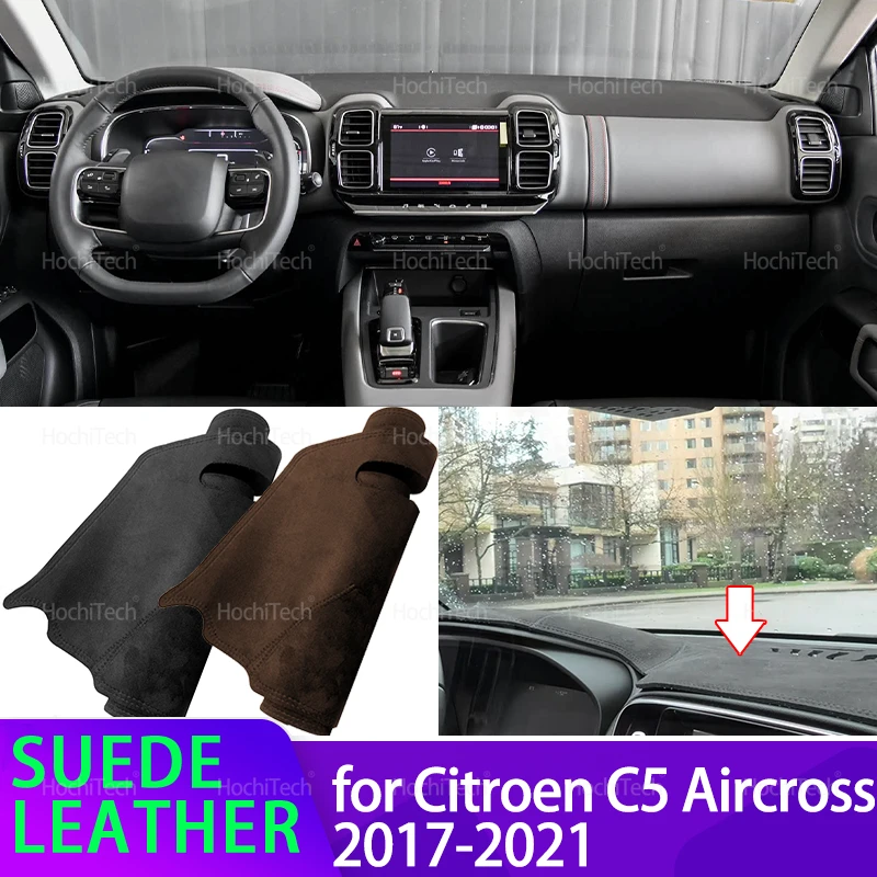

For Citroen C5 Aircross 2017-2021 Suede Leather Dashmat Dashboard Cover Black/Brown Instrument Panel Sunscreen Pad Accessories