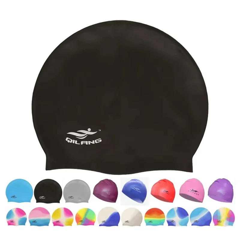 Silikon-Schwimmkappen, Badekappe für Erwachsene, Silikon, wasserdicht, Unisex, einfarbig, Pool-Tauchkappe, für langes Haar – Detail 1