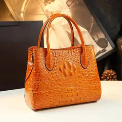 Women's Tote Bags Crocodile Pattern Women Handbags 2023 Genuine Leather Mother Large Capacity Portable Shoulder Messenger Bag