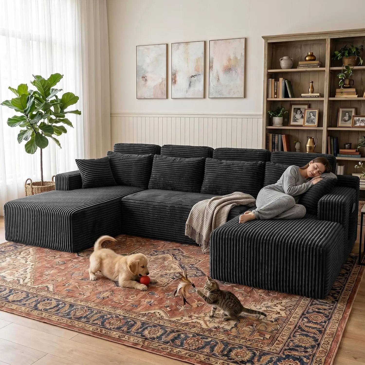 Modular Boneless Sofa U Shaped Set with Chaise Deep Seat Living Room Free Combination No Assembly, Customized
