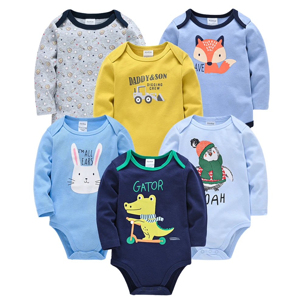 Kavkas Baby Boys Girls Bodysuit 6 PCS 3 PCS Long Sleeve 100% Cotton Baby Clothes 0-12 months Newborn body bebe Jumpsuit Clothing