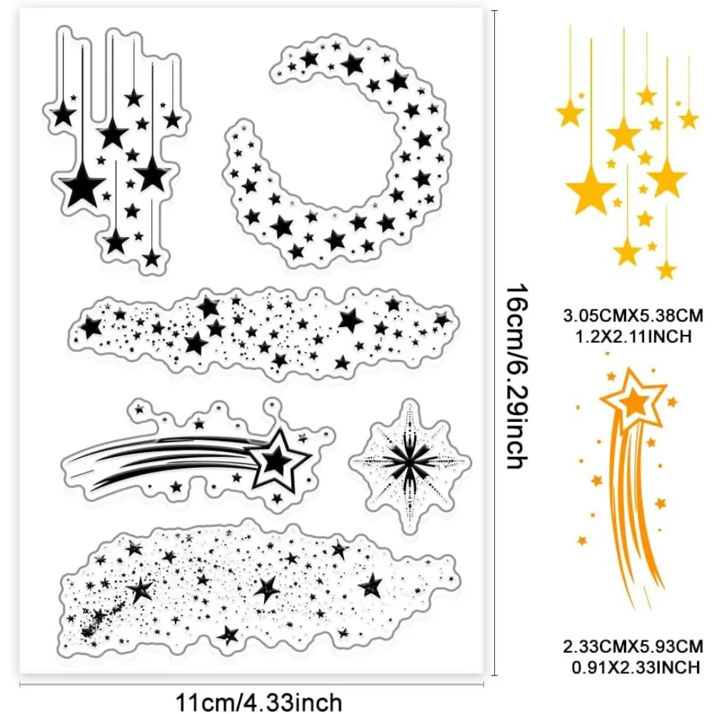 Star Clear Stamps Night Stars Border Silicone Stamp Star Backbround Rubber Stamp Firework Transparent Stamp for Card making kit - view 2