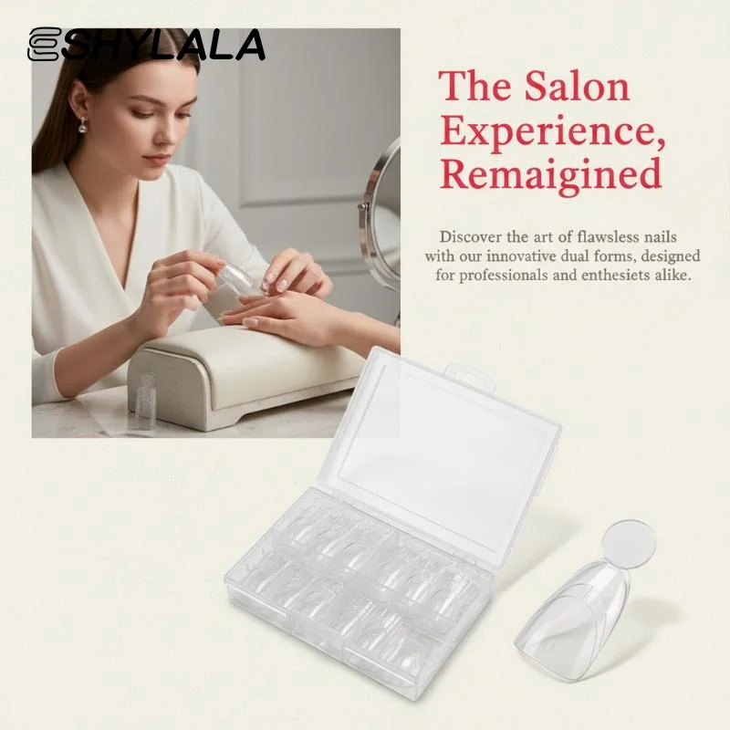 140Pcs Sandwich Nail Dual Forms Reusable Mixed 14 Size Short Oval Square Top & Bottom Nail Mold For Builder Extension