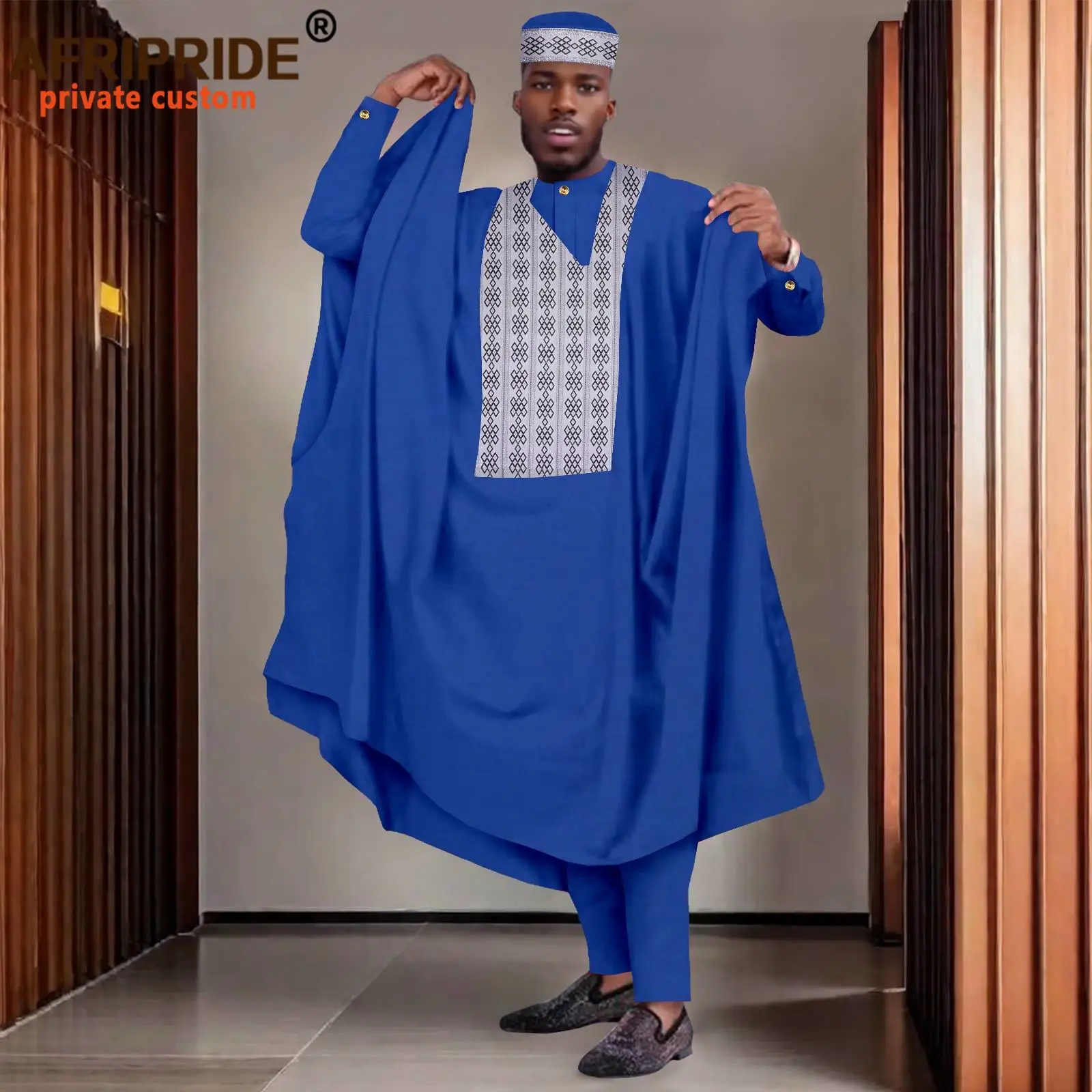 African Clothes for Men Agbada Robe Shirts Pants and Tribal Hat Set Dashiki Outfits Plus Size Casual Traditional Attire 2416075