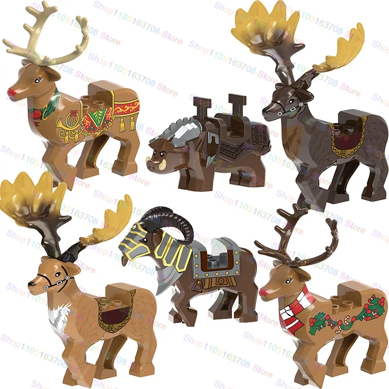 Castello militare medievale Cavalieri Cavalli in legno Lupi Orsi Alce Animali Selle Giocattoli Mini Action Figures Regalo di Halloween