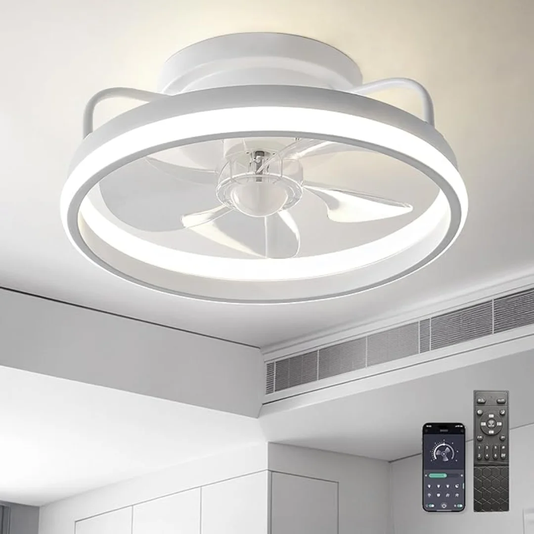 

Modern LED Ceiling Fan Light 85-265V DC Motor 6 Speed ​​Timer Fan Low Floor Attic Remote Control Decorative Fan Light