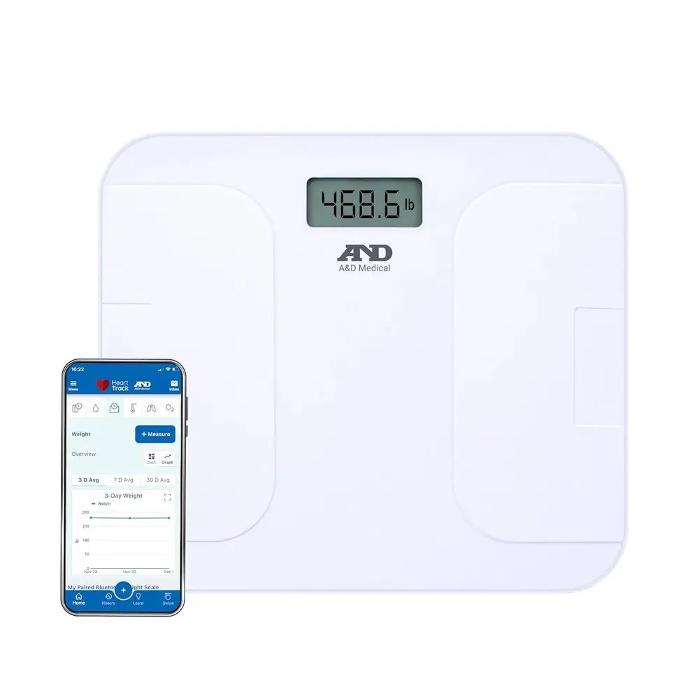 

Bluetooth Smart Body Weight Scale with Large Display, Syncs to App, 550lb Capacity, White