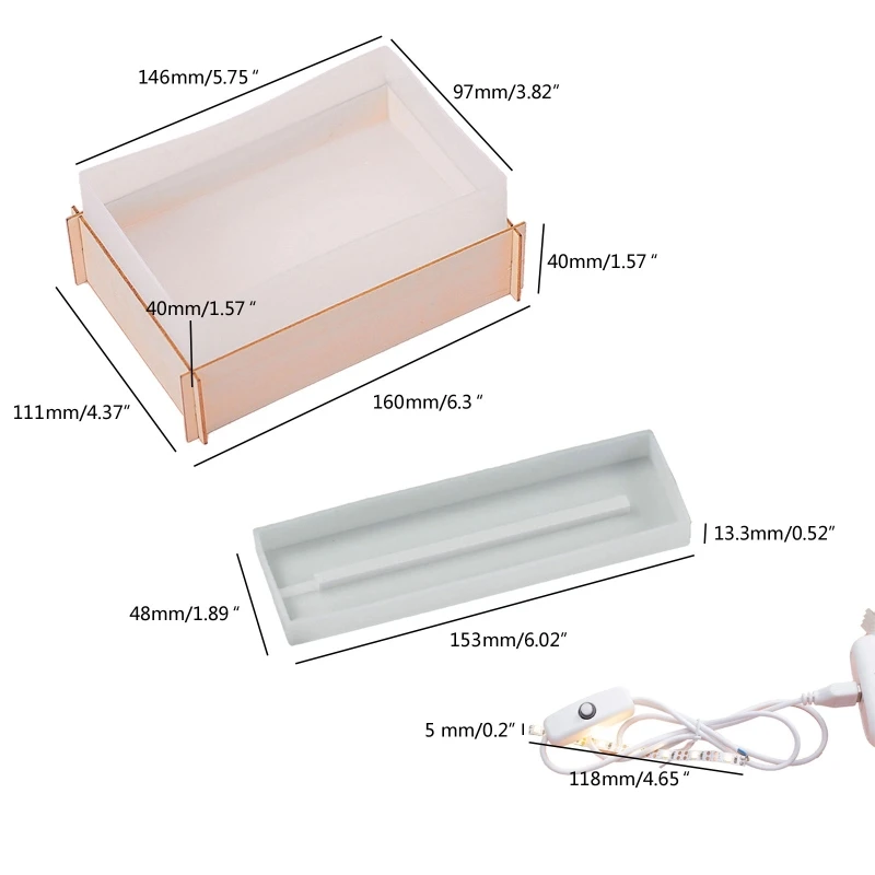 Light แม่พิมพ์ซิลิโคนเรซินเรซิ่นแม่พิมพ์หล่อชุดสาย USB สำหรับทำโคมไฟตั้งโต๊ะเครื่องประดับงานฝีมือ DIY งานแต่งงานโปรดปราน