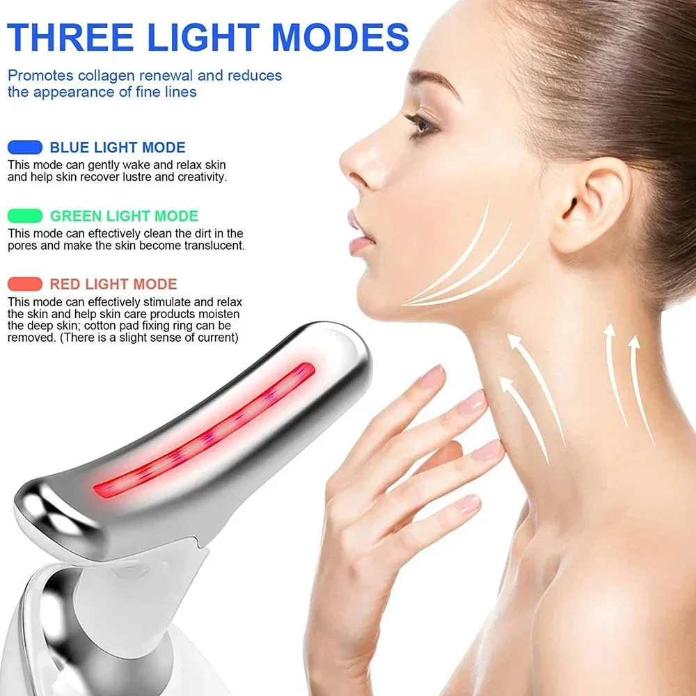 ปรับปรุงสีผิว Anti-Wrinkle Face & Neck Lifting Massager กระชับสัดส่วนแบบพกพาไฟฟ้า LED Microcurrent Vibrating เครื่องนวดคอ