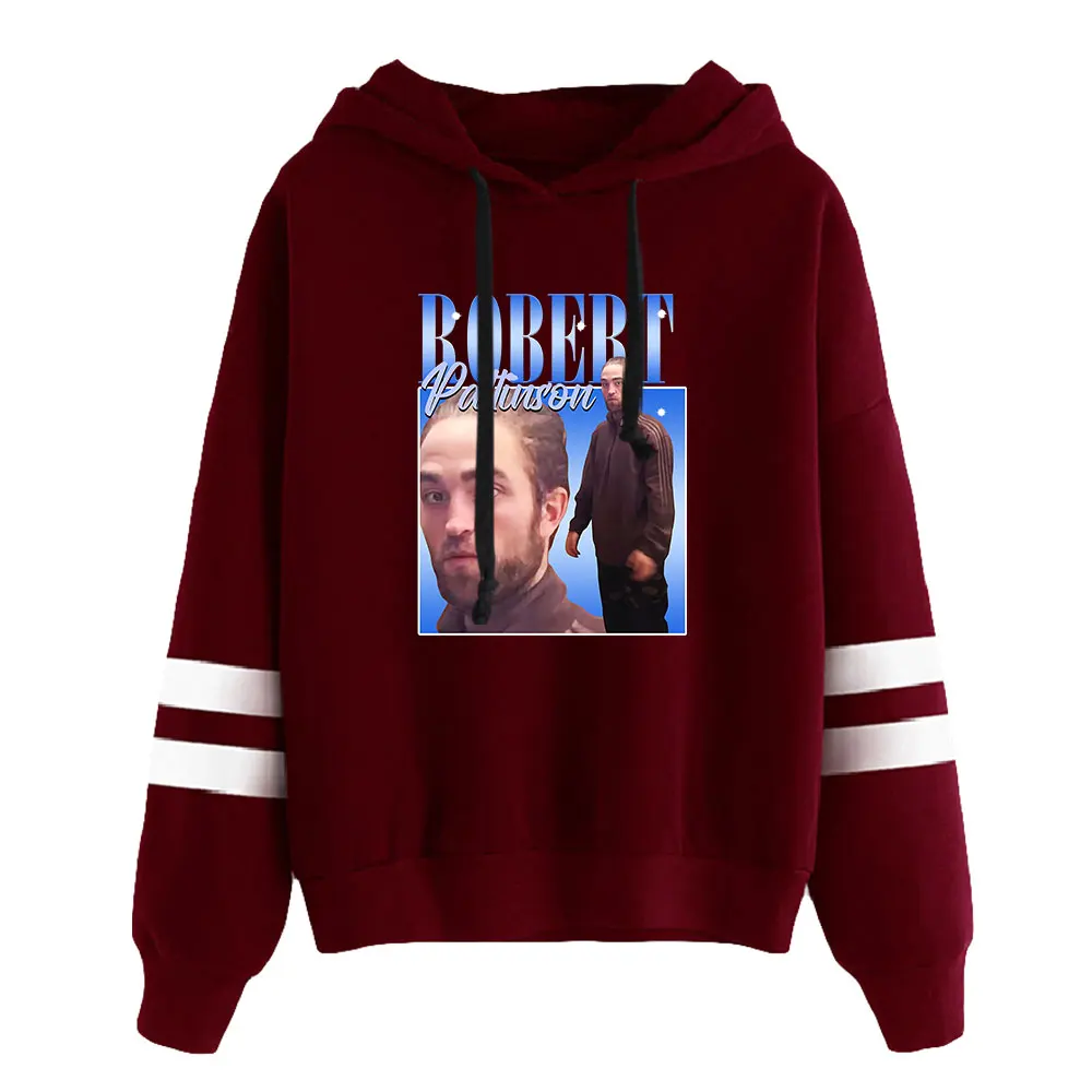 Unisex Robert Pattinson Pocketless capuz, barras paralelas manga moletom, homens e mulheres com capuz pulôver, roupas estilo casual