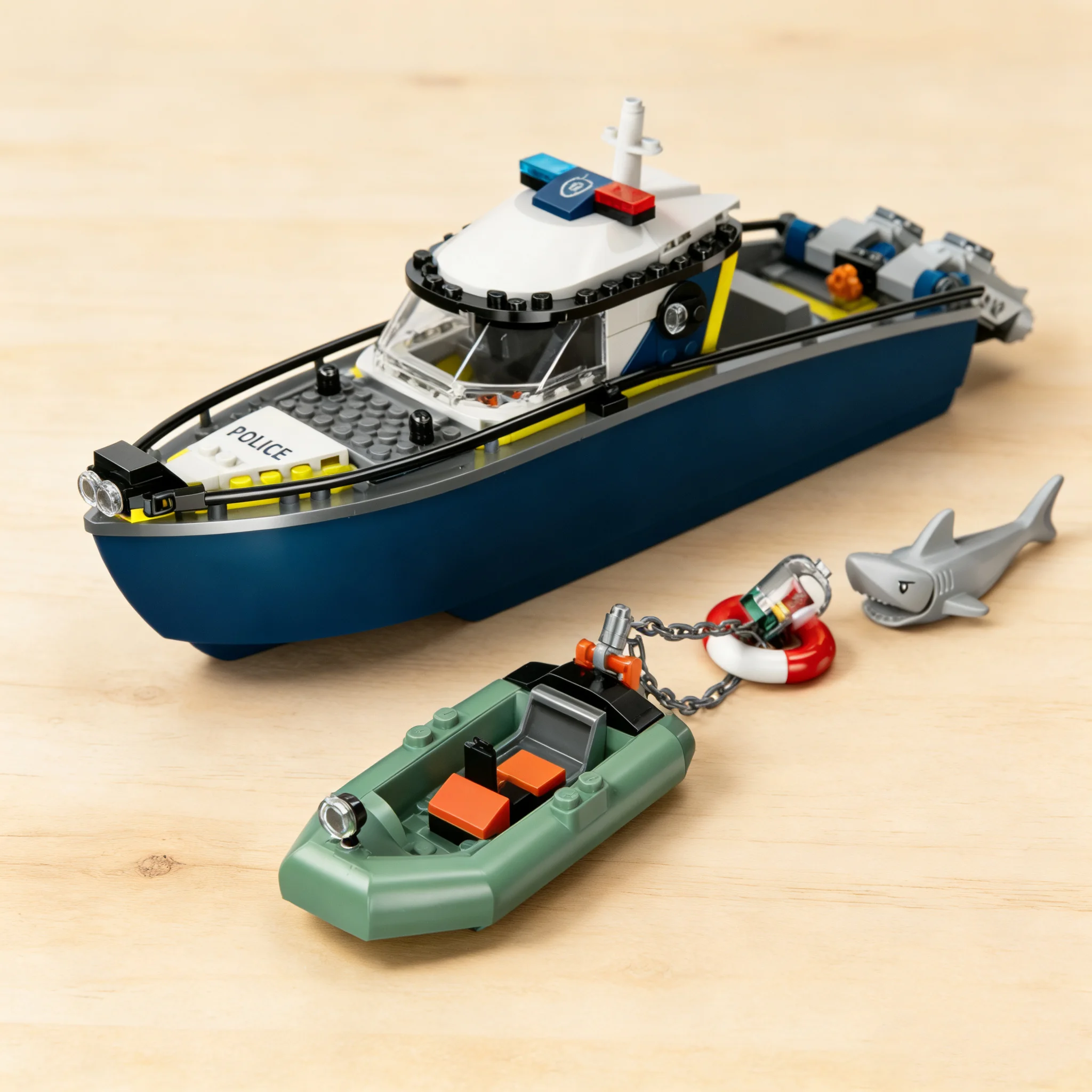 

Compatible MOC Sets City Series Building Blocks 60456 Police Ship Chase Floating Boat Model Toys Kids Gift