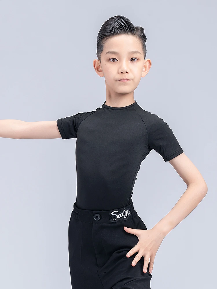Vêtements de danse latine pour garçons, hauts à manches courtes, pantalons noirs, vêtements de concours de danse de salle de bal Cha Cha, vêtements de pratique latine DNV17954
