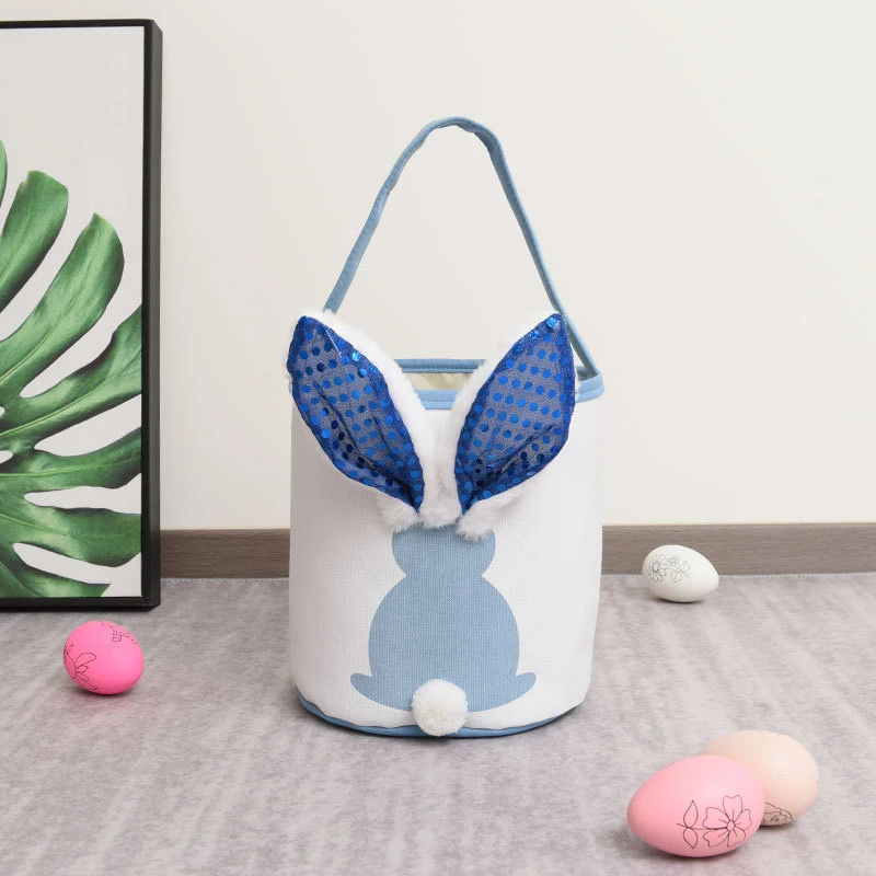 Glowing Rabbit Ears Easter Bunny Tote Bag Soft Bucket Tote Bag Candy Gift Storage Bag Easter Decorations Party Supplies