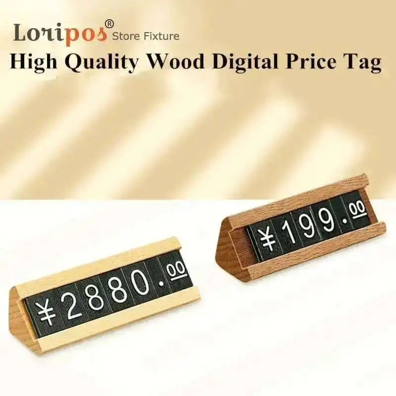 5pcs Small Wood Base Number Price Cube Holder Tags Acrylic Price Label Card Sign Holder Display Stand