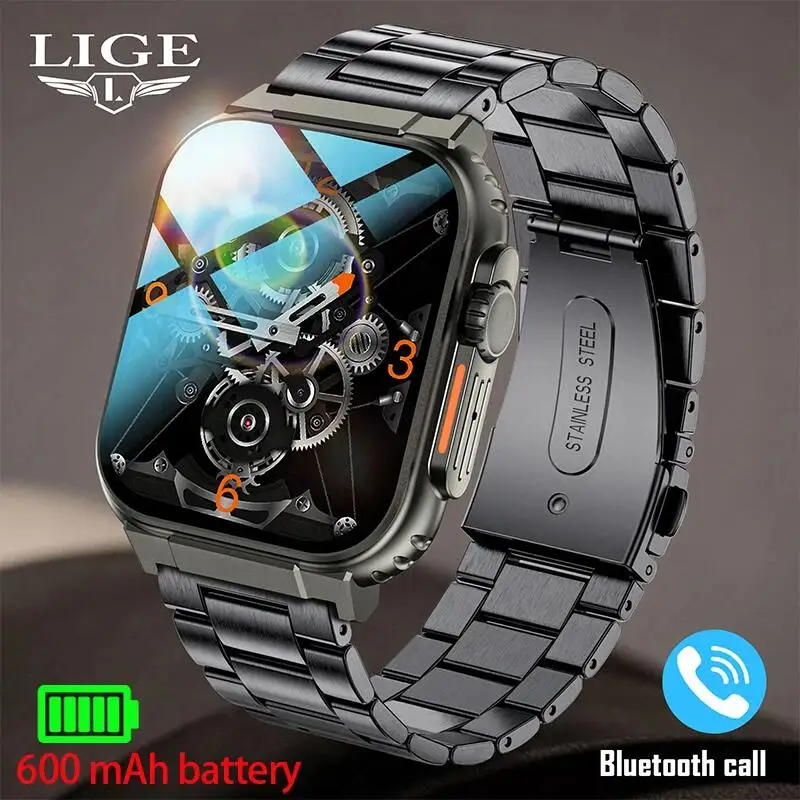LIGE 600mAh Smart Watch New Ultra Watch Men Bluetooth Call TWS Local Music Sport Clock 2.0 Inch IP68 Waterproof Ultra Smartwatch