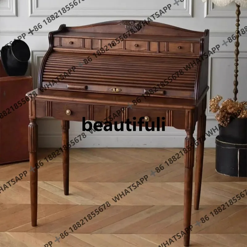 

French vintage carved dresser bedroom piano princess dressing table flip cover writing desk