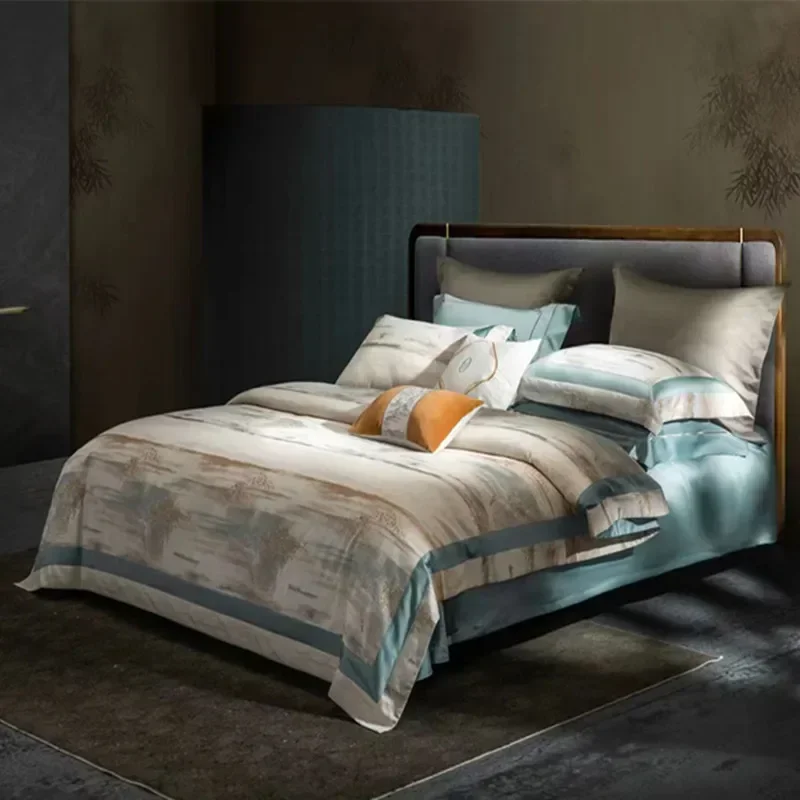 High end luxury A version 140 count cotton yarn-dyed jacquard four piece set B version horse cotton bedding