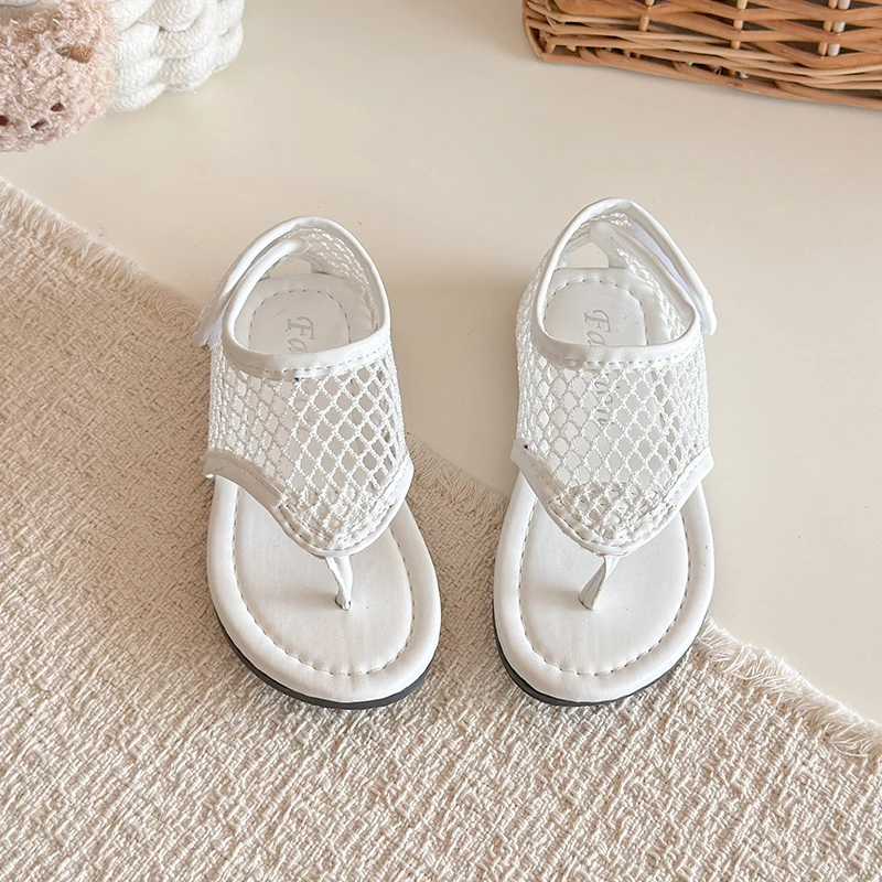 Spring Boys Girl's Flip Flop Sandals Mesh Hook-loop Breathable Chic Kid's Flat Shoe Solid Colors Anti-slip Casual Children Shoes