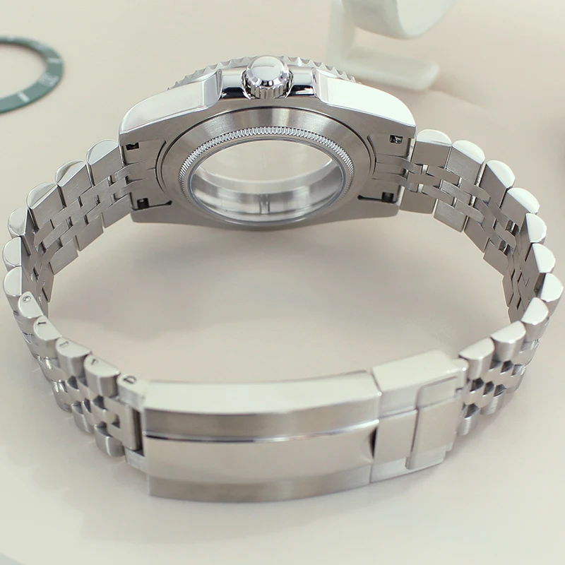 40mm Silver Watch Case Sapphire Crystal For NH35 NH36 NH38 NH34 Miyota 8215 ETA 2824 Movement Jubilee Bracelet 20ATM Waterproof