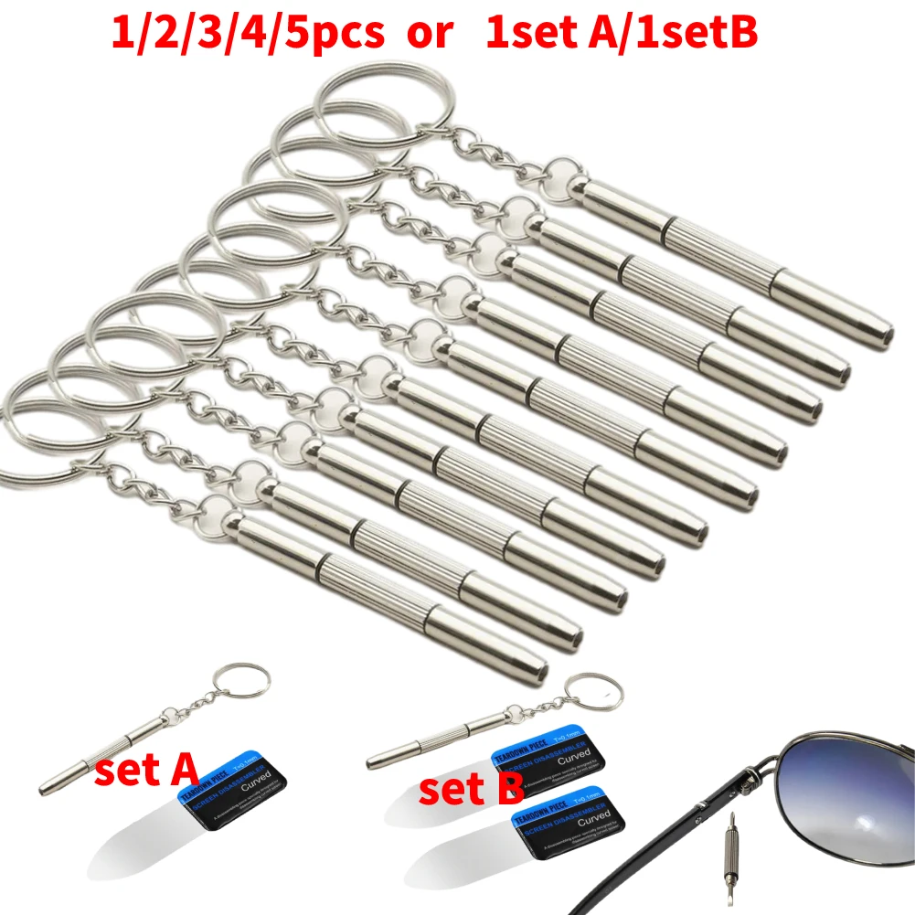 Eyeglass Screwdriver Portable Stainless Steel 3 In 1Keychain Screwdriver Eyeglass Sunglasses Watch Screwdriver Repair Kit Tools