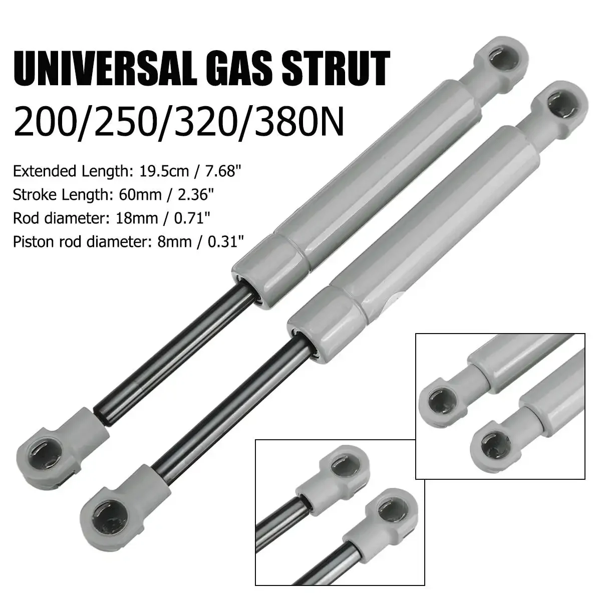 2pcs 195mm 200-380N 8mm Car Gas Strut Bars Gas Spring Hood Support Rod Shock Lift for RV Bed Window Bus Caravans