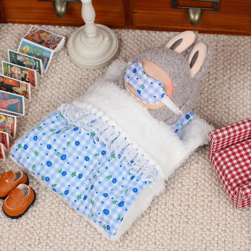 Doll's Clothes For Labubu 17cm Clothing The Monsters Outfit Accessories DIY Kid Gift Pajamas And Bedding Shirt Pants Eye Mask