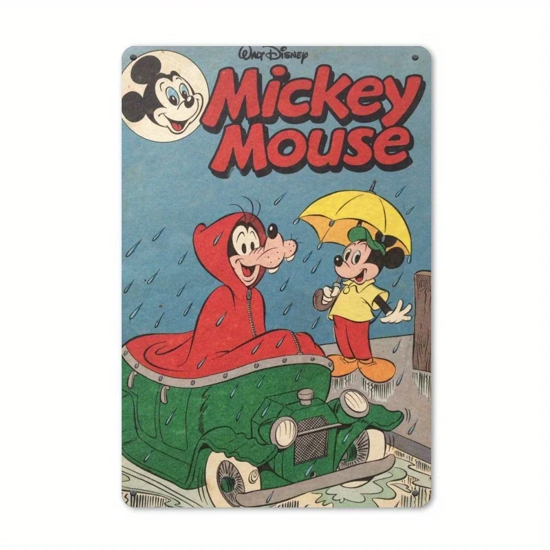 [مسطح 21D] قطعة واحدة مقاس 30.48 × 20.32 سم لافتة قصدير ثنائية الأبعاد - مثالية للمطابخ القديمة أو غرف المعيشة أو المقاهي، تحت عنوان حول ميكي ماوس في
