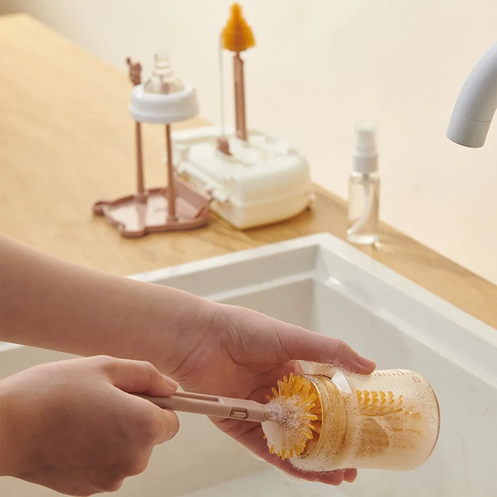 

Multifunctional Bottle Cleaning Brush Set 8 in 1 Lion Baby Bottle Brush Kit Storage Drain Rack Nipple Brush