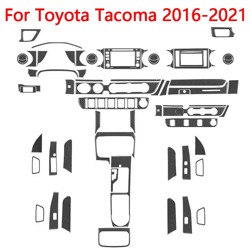 Carbon Fiber Black Stickers Car Interior Decorative Accessories For Toyota Tacoma 2016 2017 2018 2019 2020 2021 Double Cab