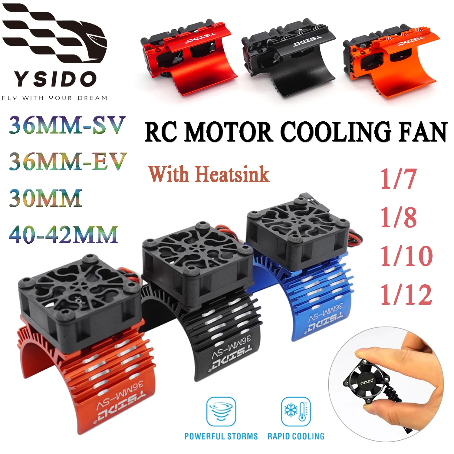 YSIDO 36MM-SV 36MM-EV 30mm 40-42mm Cooling Fan W/Heatsink For Wltoys Traxxas Axial 1/7 1/8 1/10 1/12 RC Car 540 3660 4068 Motor