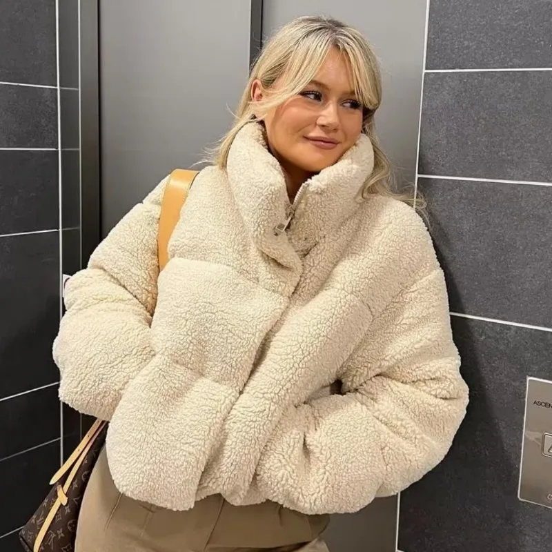 

Winter Plush Jacket Women Leisure New Short Cotton Coat Standing Collar Thickened Warm Women's Clothes