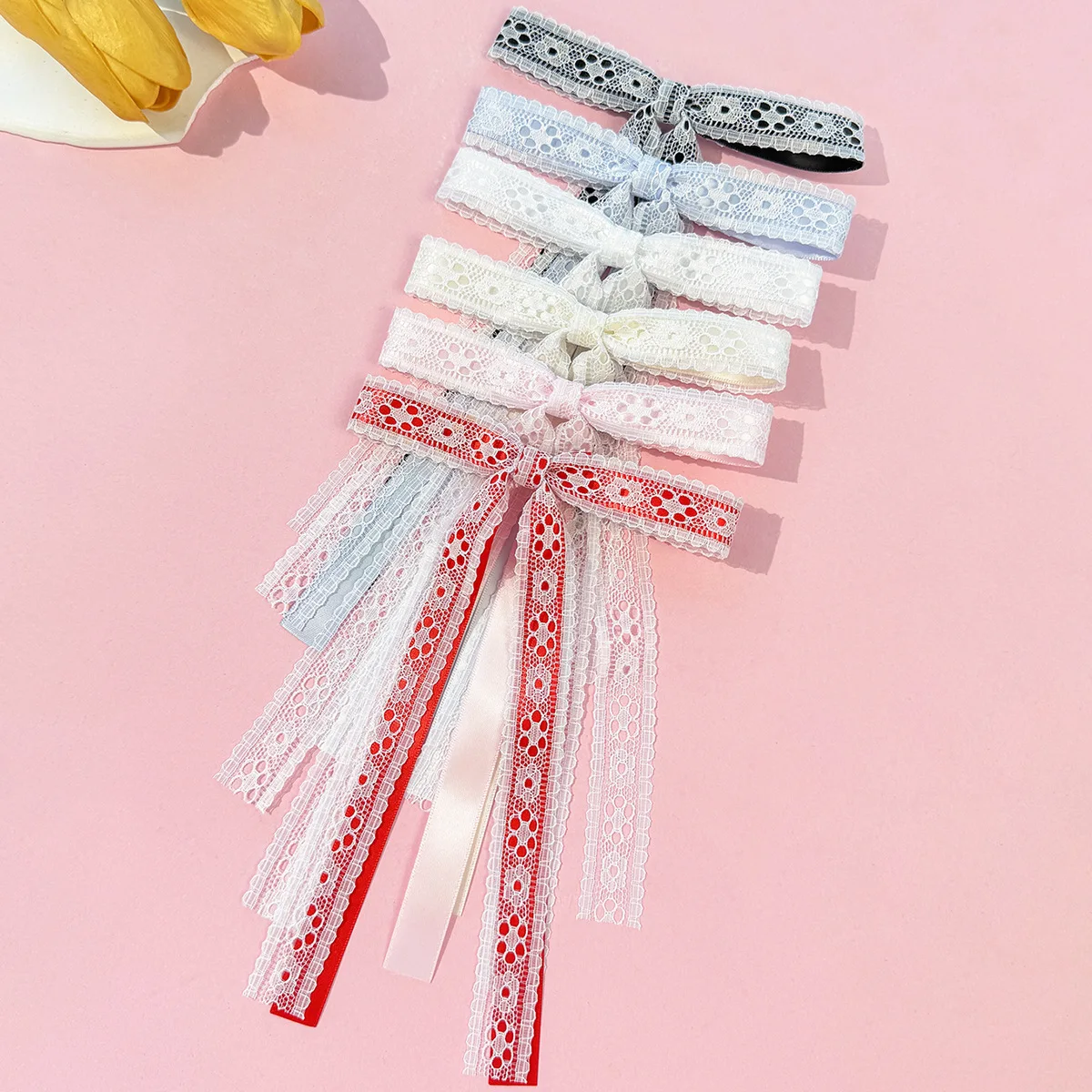 36pc Long 5-Inch Lace Embroidered Bow Hair Clips with Tassel for Girls And Women Bulk Pack Hairgrips Side Accessories