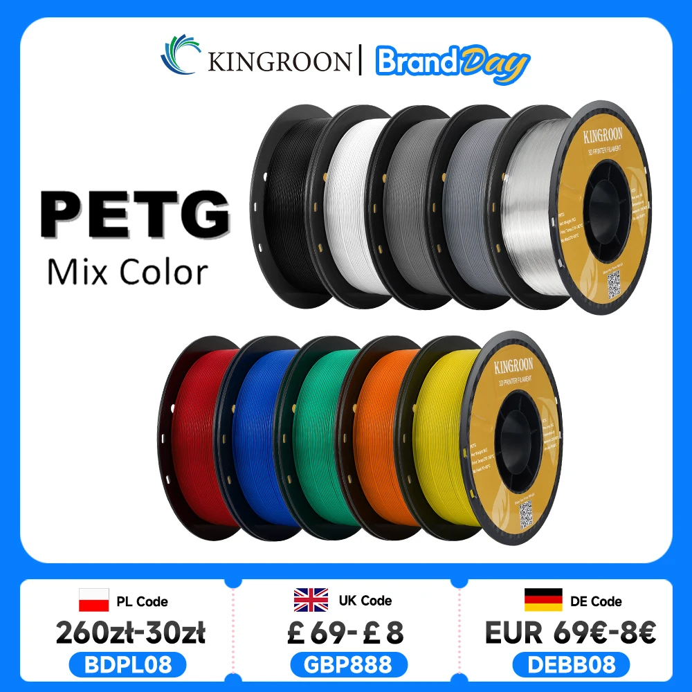 KINGROON PETG 3D Printer Filament 1.75mm 5KG 10KG Mix Color 3D Printing Material 1kg/roll  petg Plastic For FDM 3dprinter
