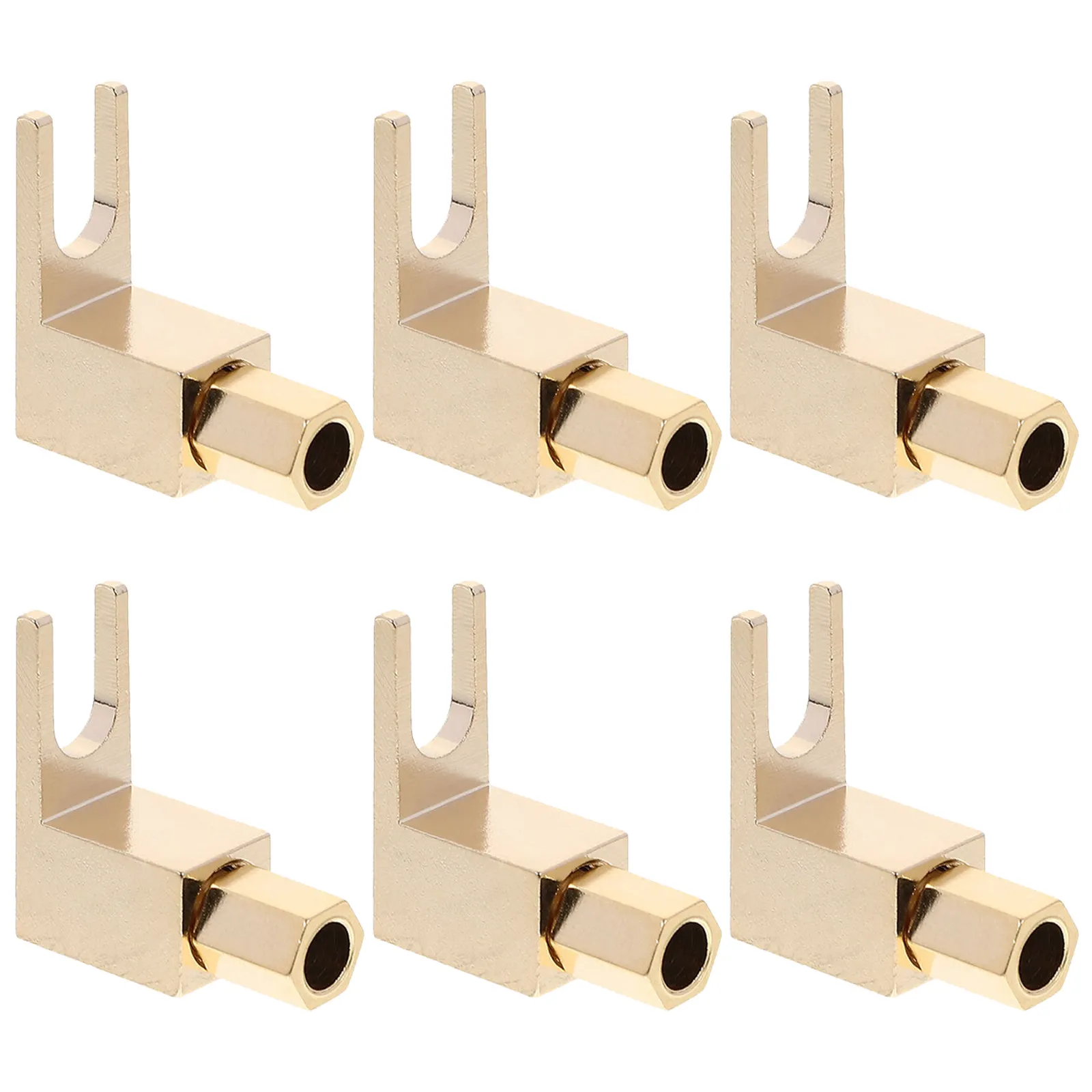 6Pcs Copper Audio Terminal L Shape Spade Connector 90 Degree Y Fork Sound System Cable Plug Gold Plated Speaker Wire Adapter