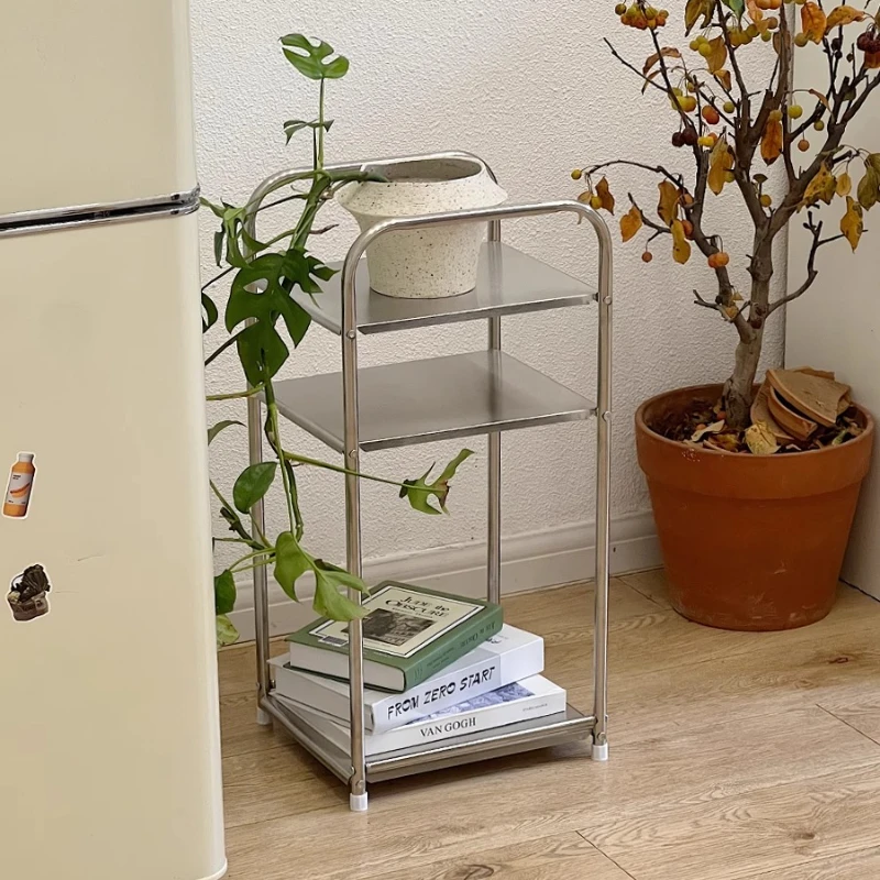 Ins Stainless Steel End Tables Minimalist Home Organizer Living Room Storage Shelves Bedhead Multi Layer Cart Storage Solution
