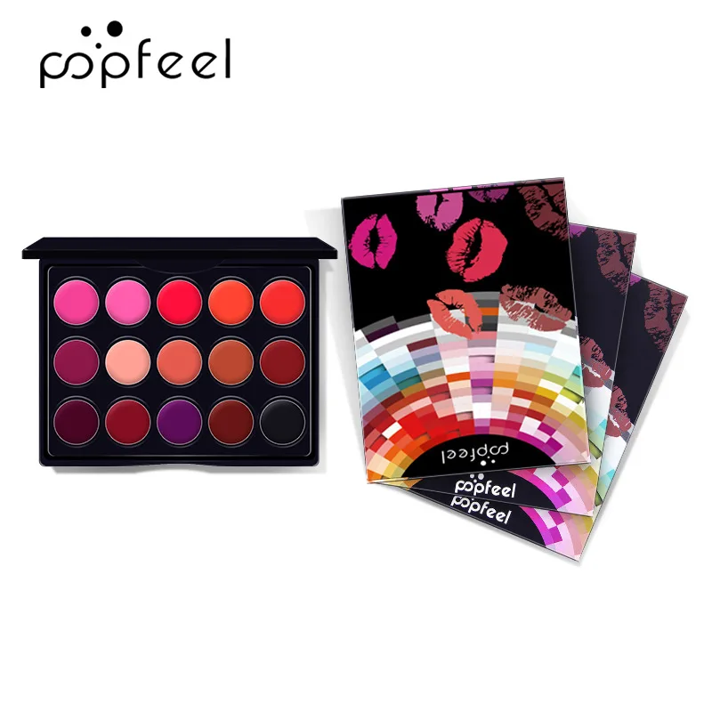 พาเลทลิปกลอสขนาดเล็ก 15 สี โทนสีนู้ด แดง ม่วง ชมพู บำรุงริมฝีปาก ติดทนนาน ลิปกลอสเนื้อแมท ลิปสติก เครื่องสำอาง