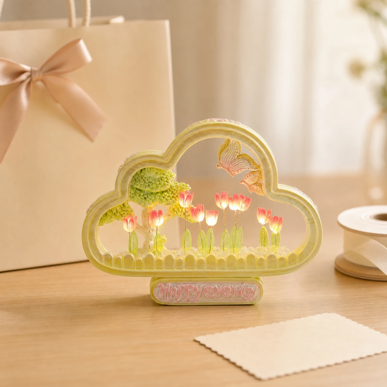 Flower Night Light Illuminated Flower Lamp Flower Night Light LED Flower Lamp with Wooden Base Warm for Bedroom, Desk