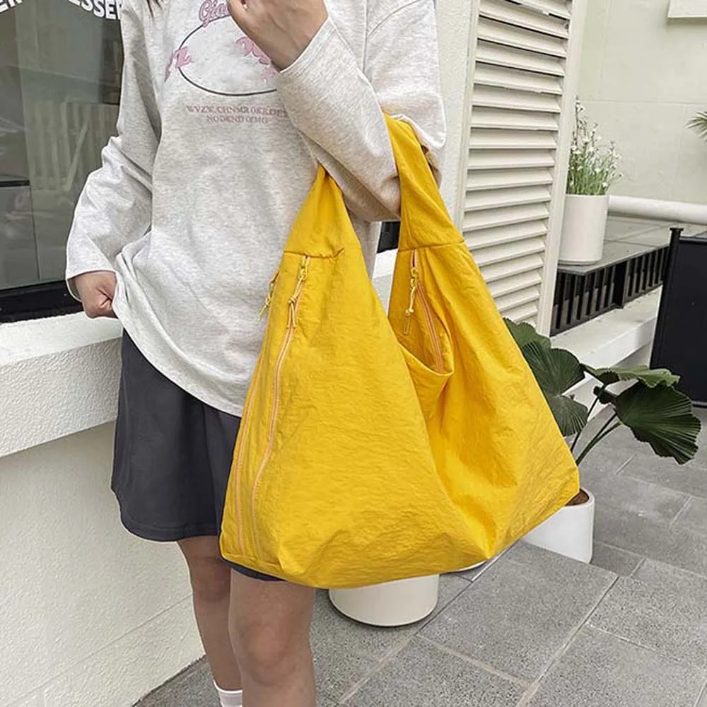 

Casual Nylon Shoulder Bag Double Zipper Design Japanese Style Large Capacity Tote Bag Polyester Multi-Pocket Storage Pouch