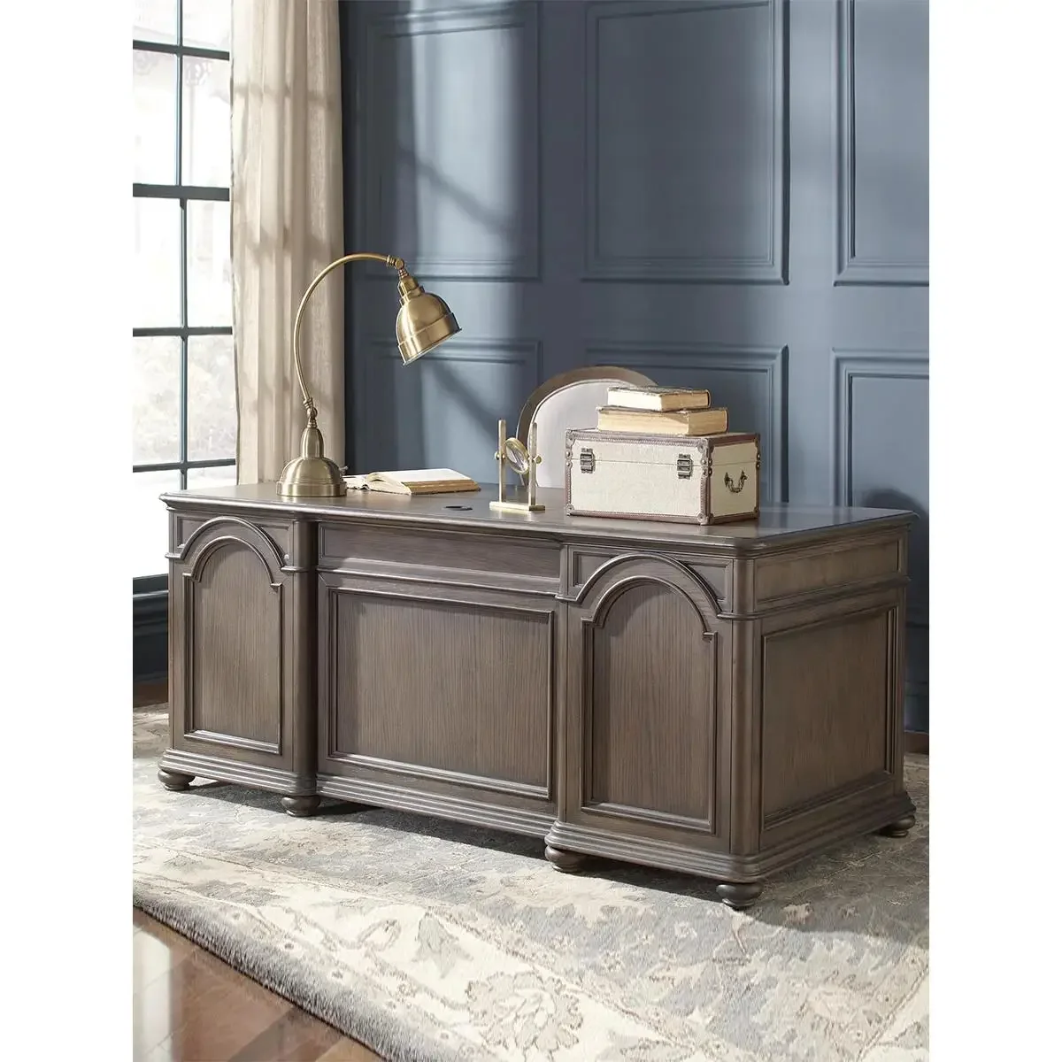 American retro solid wood writing desk large desk with drawers computer French study table
