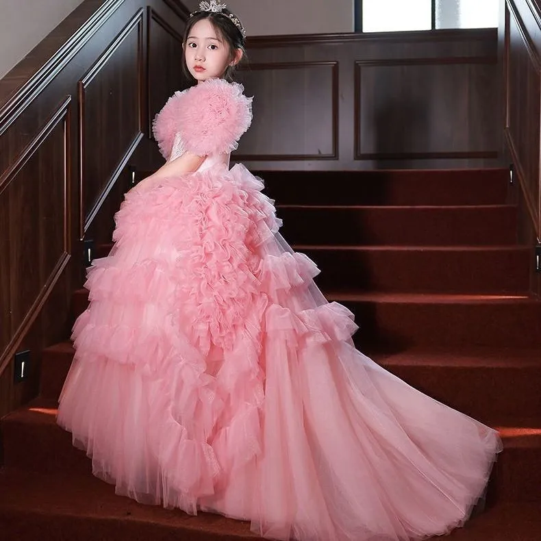 Custom Luxury Dress Women Wedding Guest Gown Girls Wedding Gown Luxury Birthday Party Gown Pageant Runway Puff Flower Sleeve