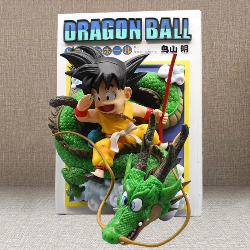 

28cm Anime Kid Goku Riding Dragon Ball Figures Gk Childhood Son Goku Title Page Action Figure Manga Statue PVC Collectible Toys