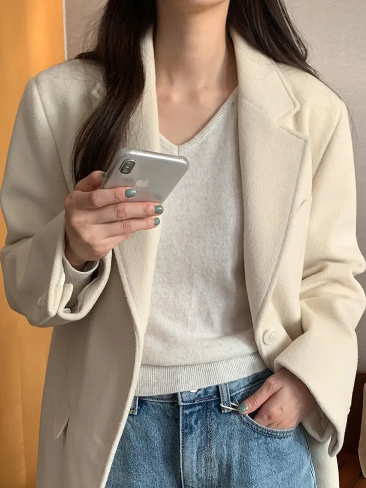 

Зимнее винтажное женское шерстяное пальто в Корейском стиле с воротником-стойкой, элитная повседневная верхняя одежда Long Sve, модная универсальная одежда