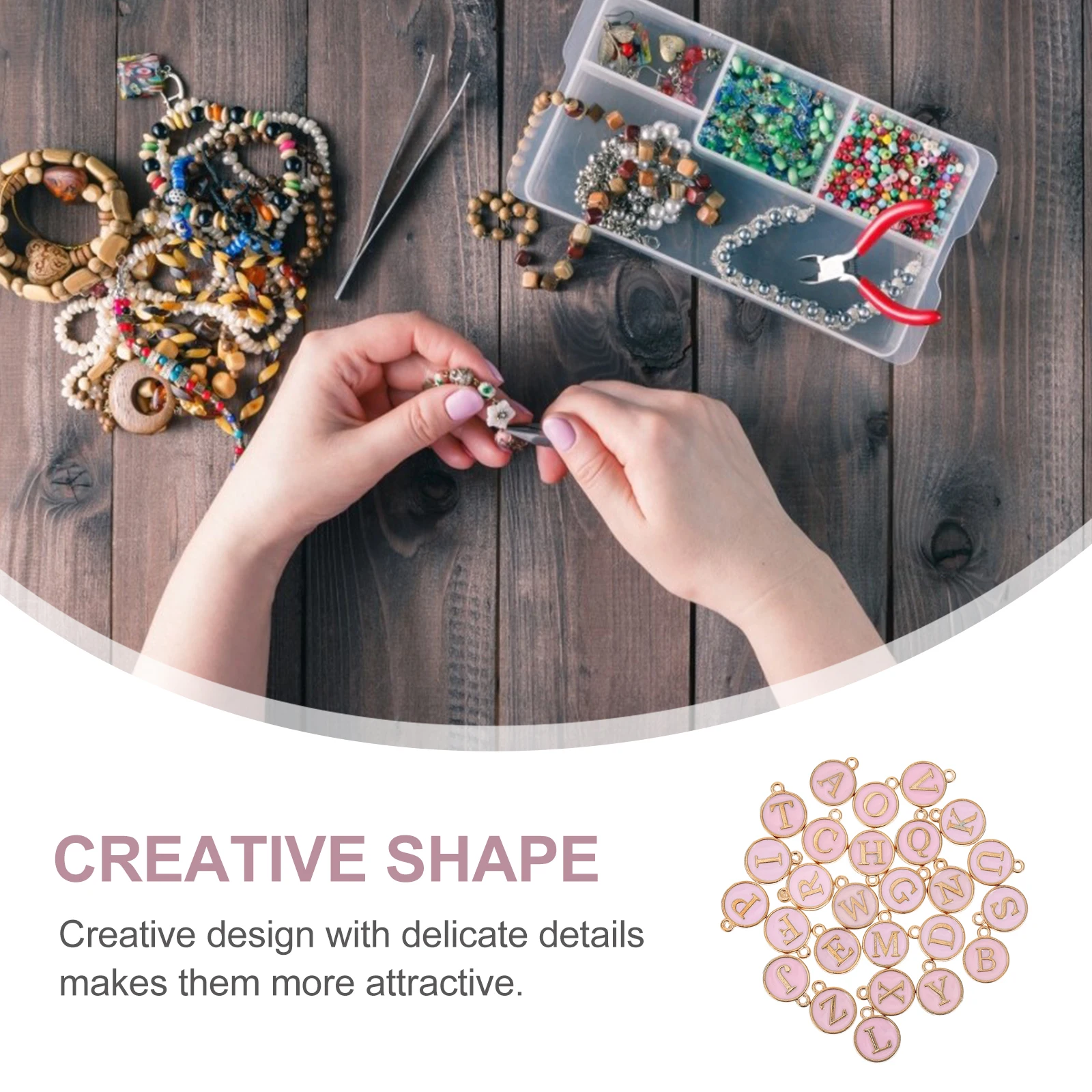 

26 Pcs Alphabet Beads Letter Pendant Charms for Necklaces Jewelry Accessories Diy Pendants Making Pink Design Accessory Child