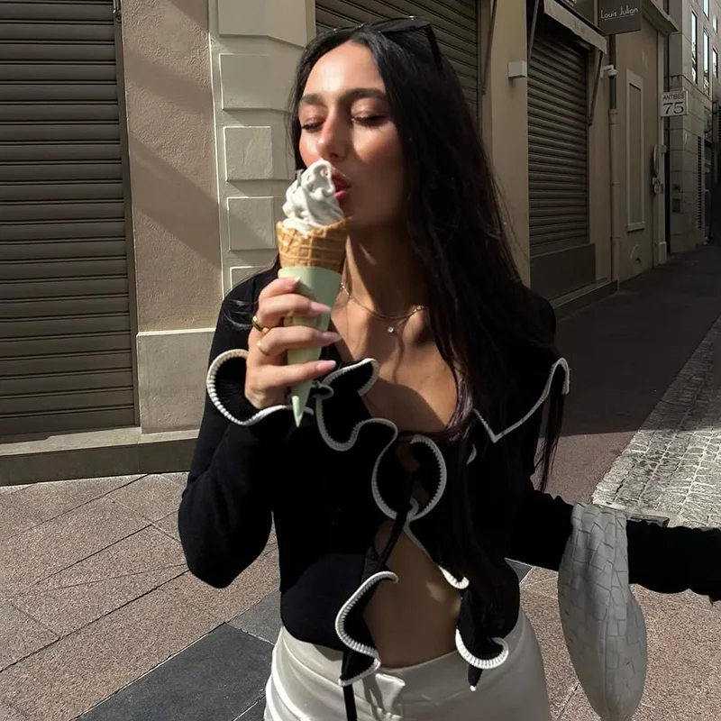 Women's 2025 Contrast Color Long Sleeve Knitted Cardigan