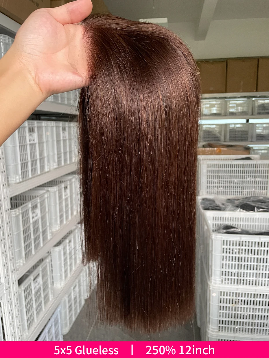 #2 Brown Chocolate Color 250 Density Lace Frontal Wig Human Hair Raw Vietnamese Double Drawn 13x4 Bob Lace Front Human Hair Wigs