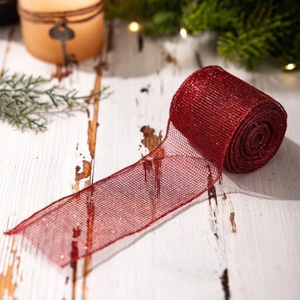 2.5in Wide Christmas Tree Mesh Ribbon Wavy Binding 1Roll 179.13in Christmas Tree Decorations Fish Tail Burlap Bowknot Material