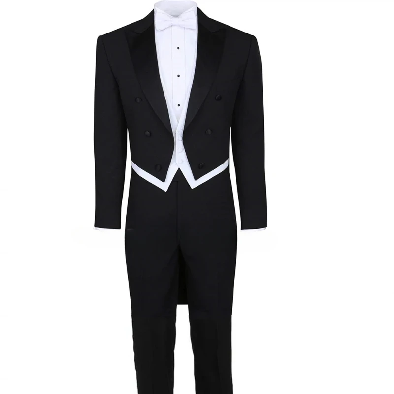 

Solid Color Formal Tailcoat Men Suits Slim Fit Wedding Tuxedo Italian Style Custom 3 Piece Prom Dinner Jacket With Vest Pants