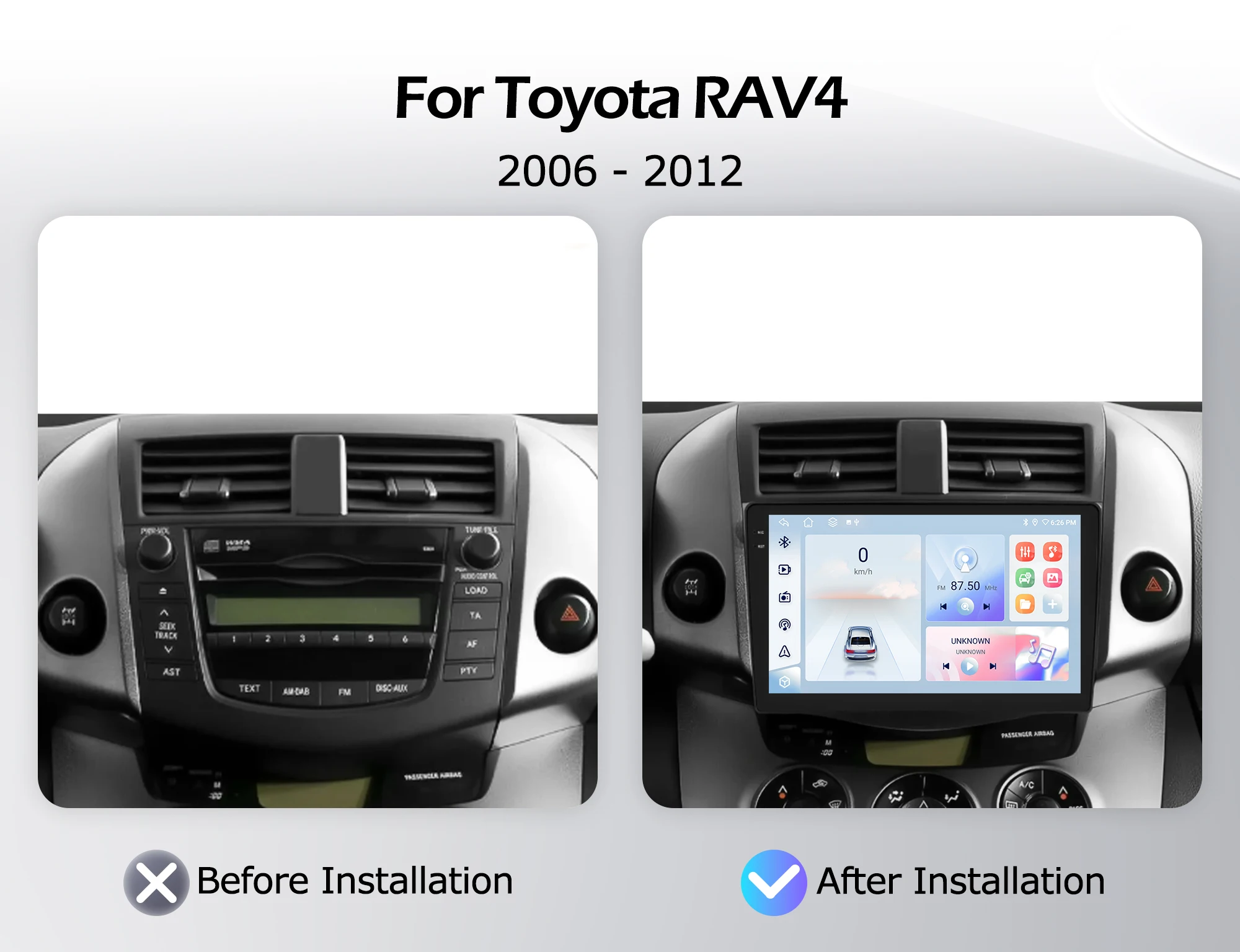 CarPlay For Toyota RAV4 2006-2012 Android 16 GPS Navigation Lntelligent Multimedia Player Auto 4G WIFI QLED 2000*1200P DSP